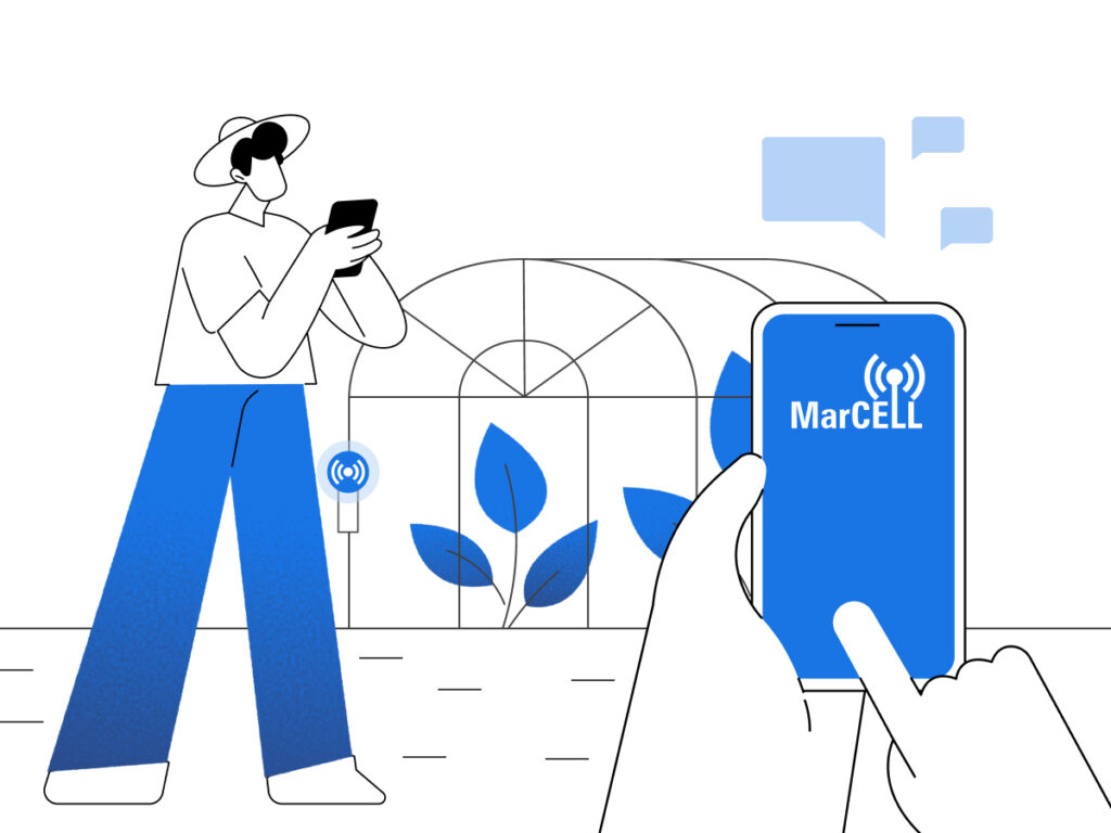 Image showing a remote temperature and humidity monitor in a greenhouse, featuring real-time data tracking and smart environmental control.
