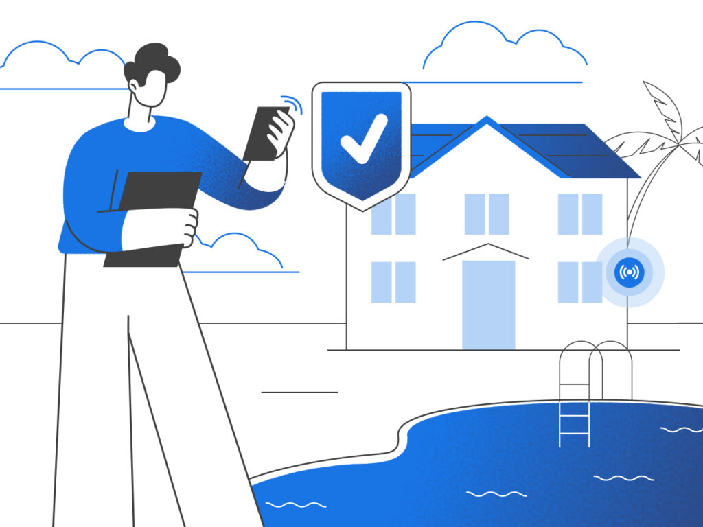 Image showing general summer preparation for a southern home, featuring both indoor and outdoor readiness, including climate control, unplugged electronics, and secured landscaping.