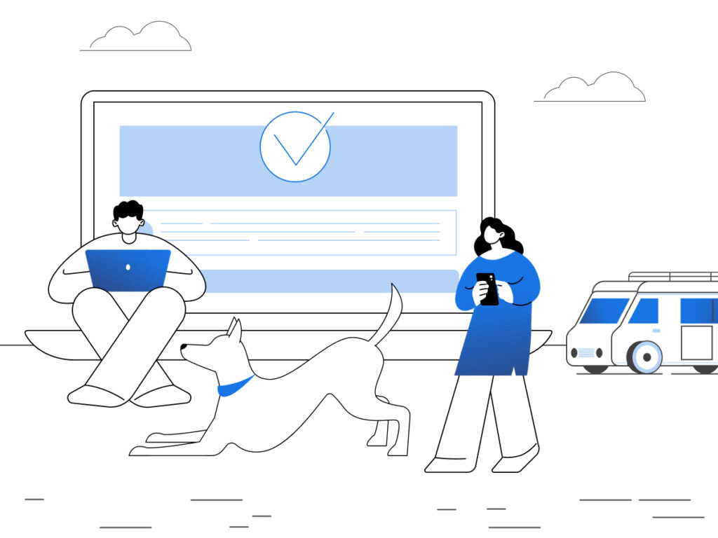 RV tires and wagging tails — image representing social media communities for pet-friendly RV travel.