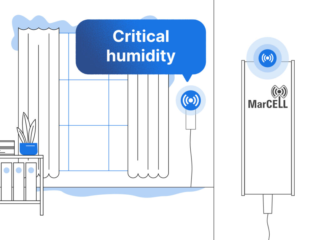 Image showing a humidity monitoring device in use, emphasizing real-time tracking and smart alerts for indoor environments.