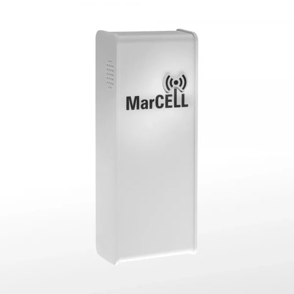 MarCELL Multisensor showing its compact white design and logo on the front.